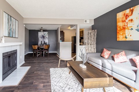 Model Unit Living Room at Greensview Apartments in Aurora, Colorado, CO